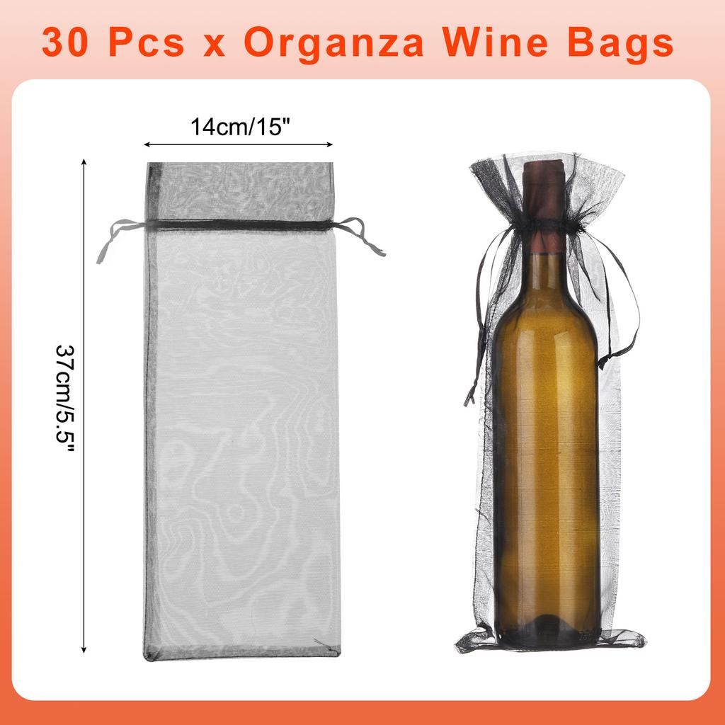 30pcs Organza Wine Bags 14x37cm Wine Bottle Gift Bags Pouches Wine Wrapping Bags for Bottle Wrap Christmas Wedding Party Decor