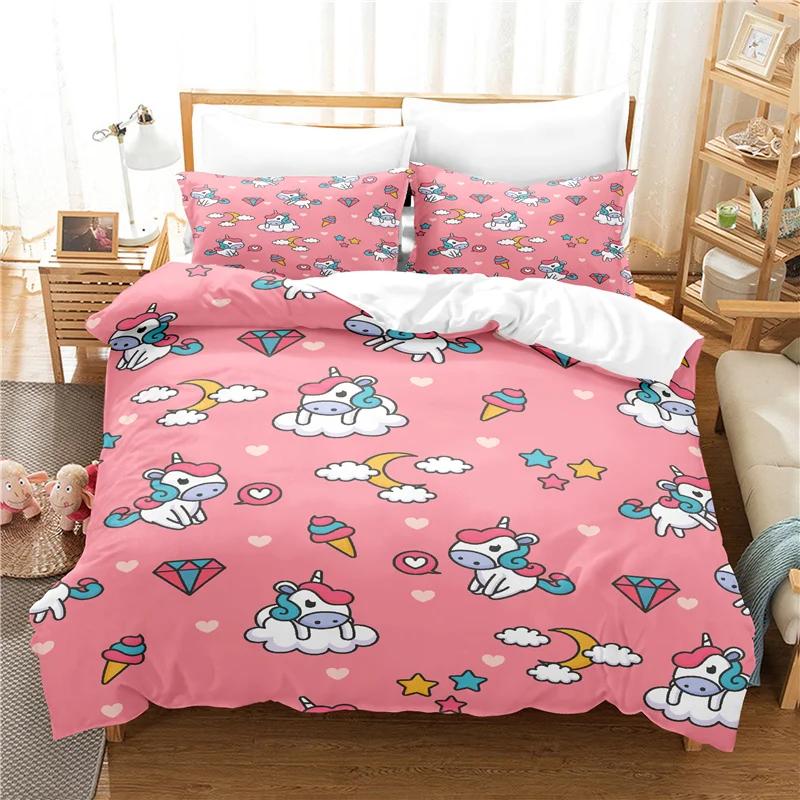 

Детское постельное белье с кроватью 3D-принт Розовый сон Единорог Комплект пододеяльника для девочки мальчика Мультяшное одеяло Постельные комплекты Пододеяльник Твин EU single(135x200cm)