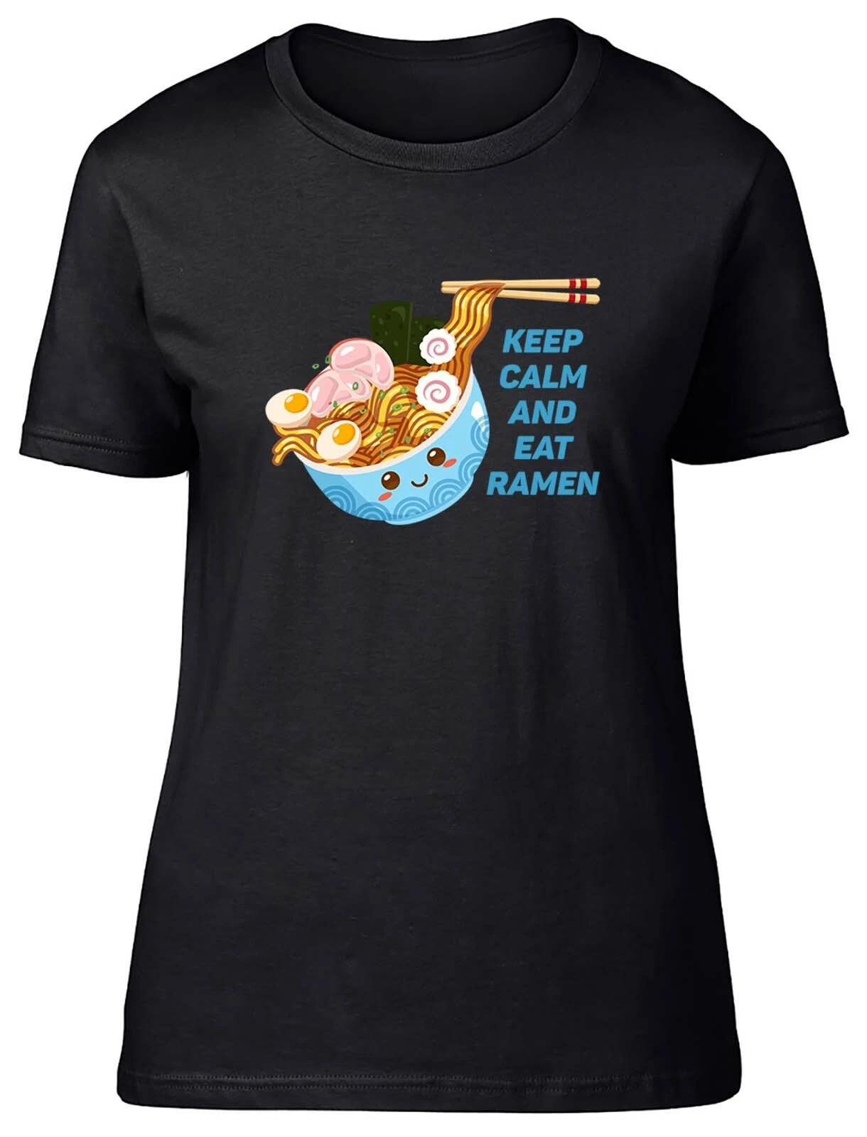 Keep Calm & Eat Ramen Japanese Noodles Food Fitted Womens Ladies T Shirt Gift XXXXL