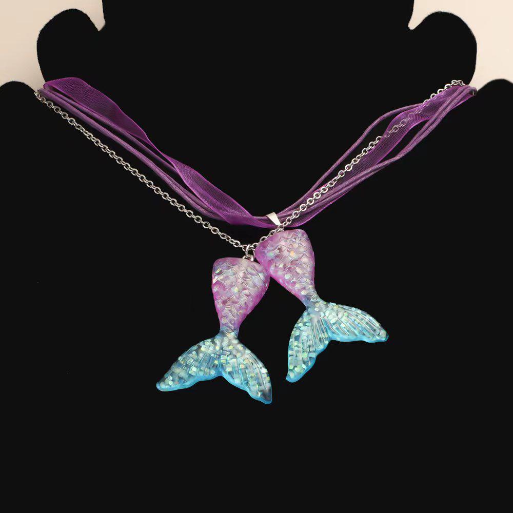 

Ожерелье «Русалка» с градиентным цветом и кулоном из нержавеющей стали на вощеном шнуре