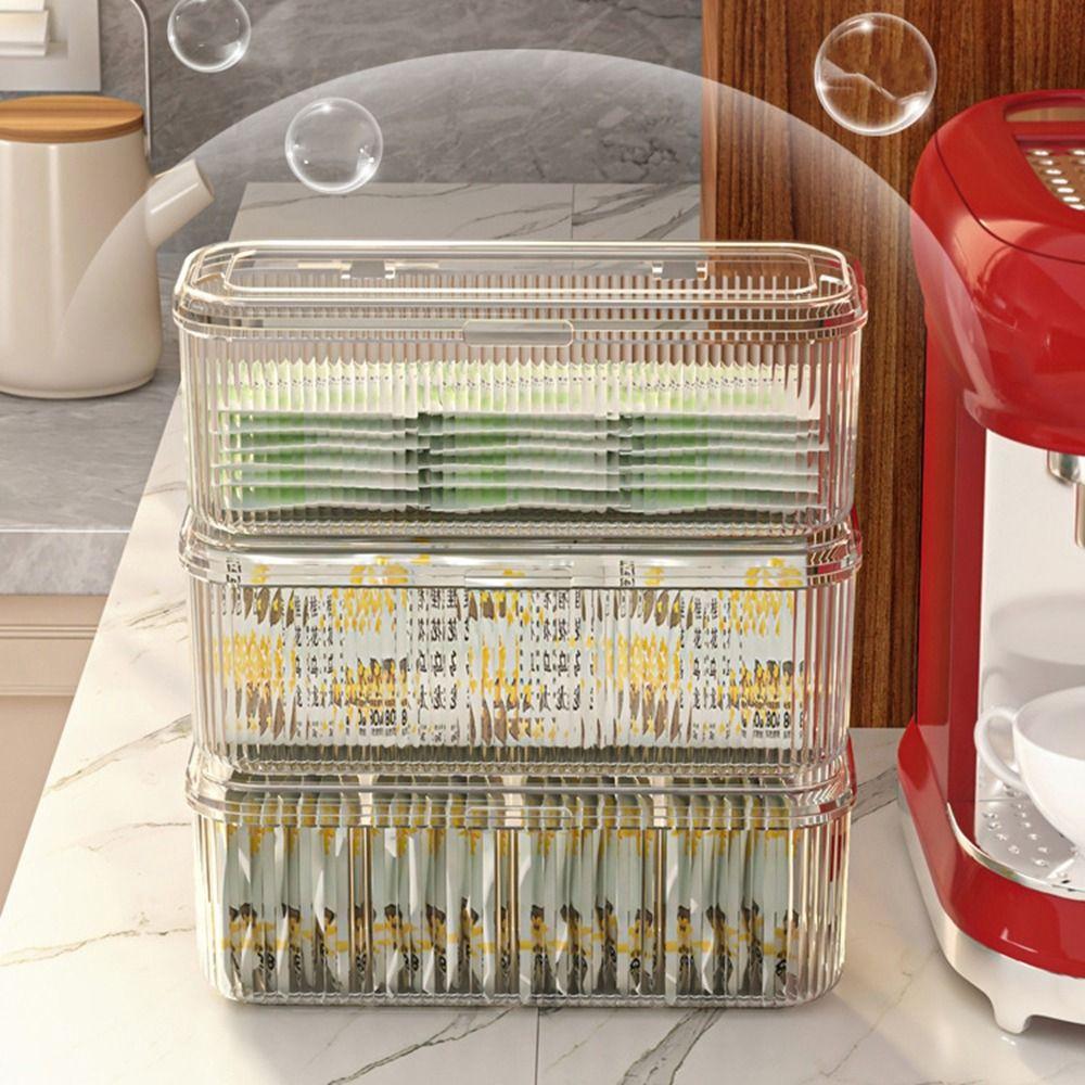 Acrylic Coffee Capsule Storage Box Flip Top Cosmetic Brush Organizer Tea Bag Storage Box  Kitchen