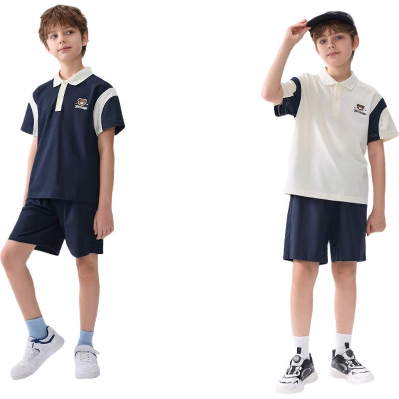 Balabala Boys' Summer College Style Short Sleeve Two-Piece Set