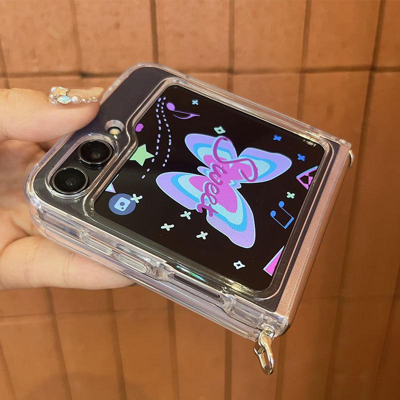 Pearl Crossbody Lanyard Transparent Case for Samsung Galaxy Z Flip6 5 5G Soft Silicone Phone Cover For Galaxy Z Flip 6 5 Wriststrap Chain Clear Cover