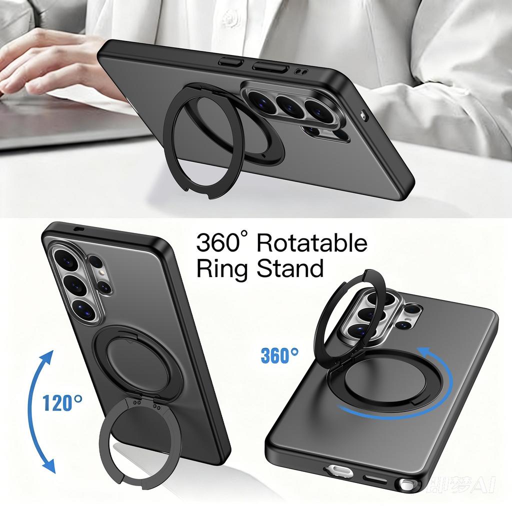 360° Rotating Magnetic Metal Stand Phone Case For Samsung Galaxy S26 Ultra S26Plus S25Ultra S24Ultra Translucent Frosted Cover
