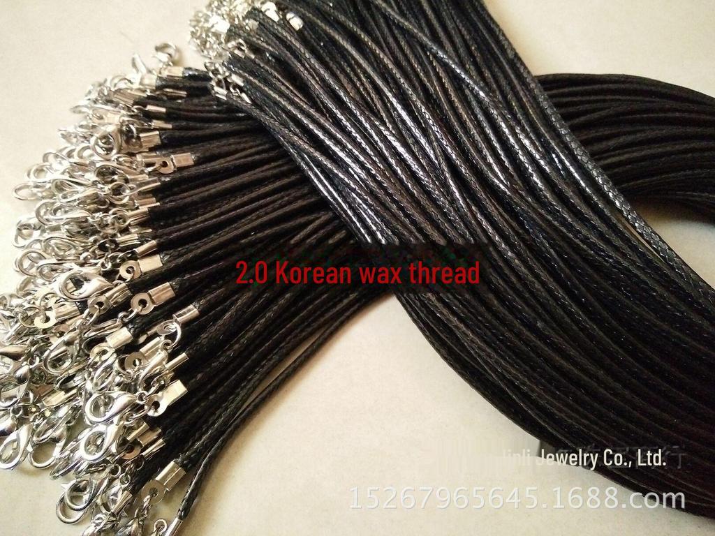 Koreański naszyjnik z woskowanej nici z zapięciem typu homar - czarny skórzany wisior na sznurku do biżuterii DIY i łańcuszków na swetry