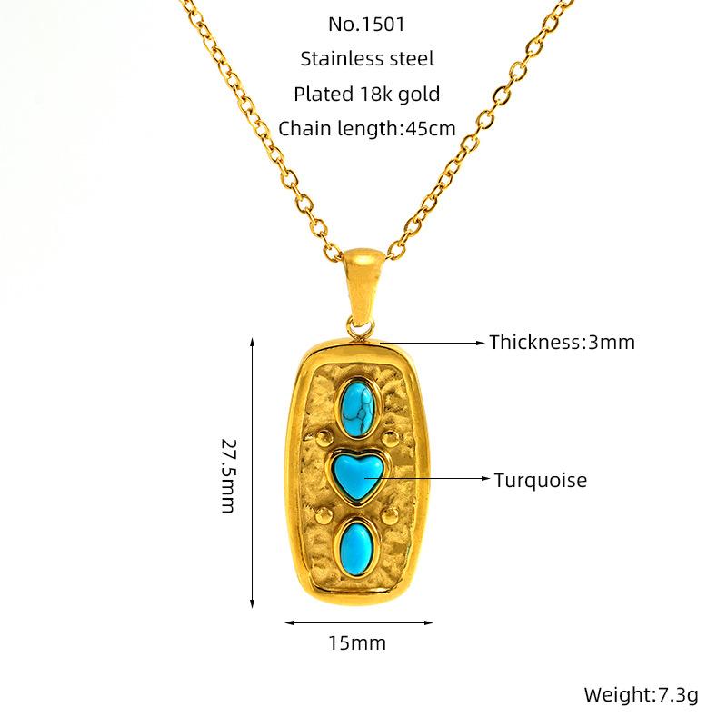

Французская ретро любовь бирюзовый кулон ретро чувство дизайна нишевый нержавеющая сталь позолоченная геометрическое ожерелье новый золотой