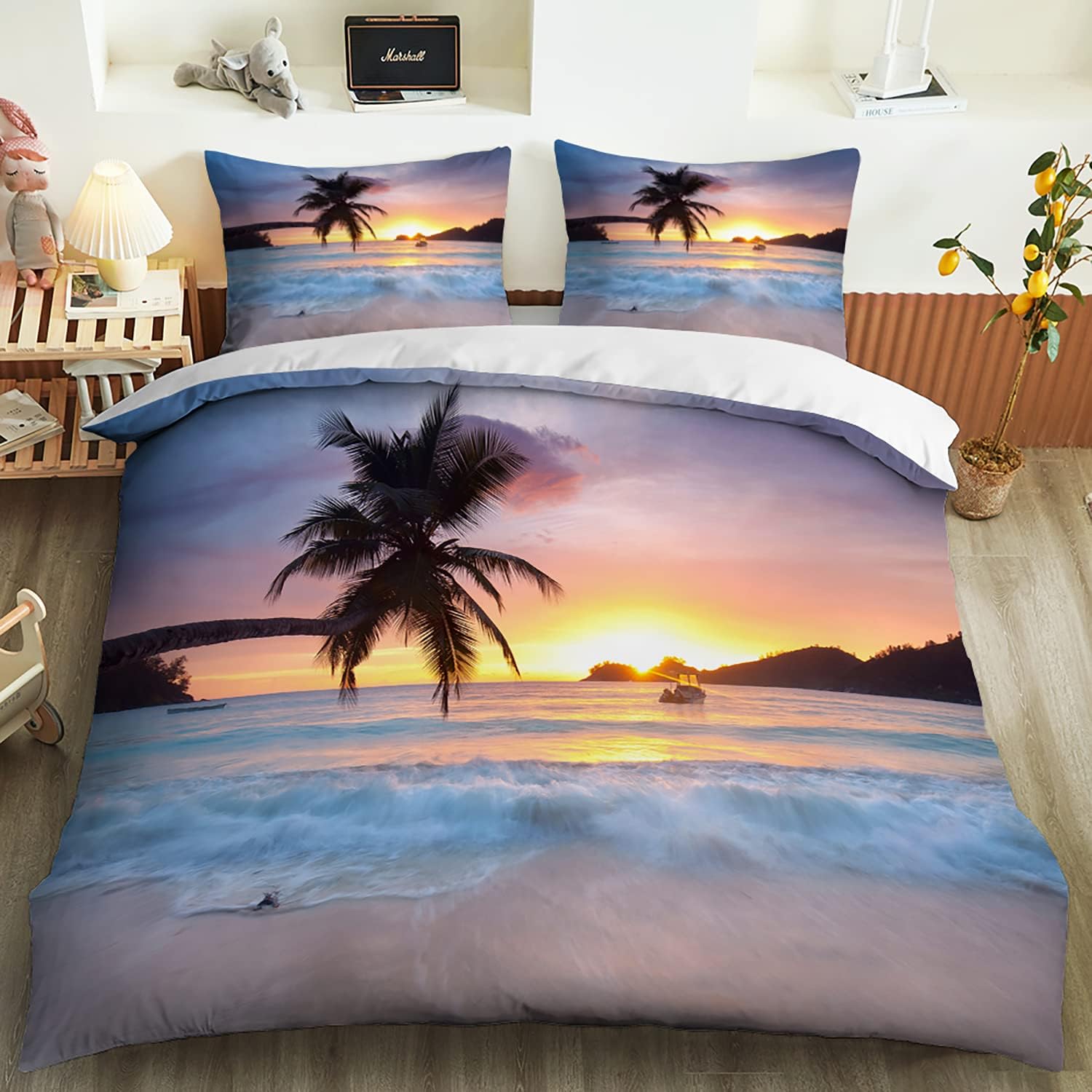 

Ocean Theme Beach Duvet Cover Coastal Comforter Set With Coral Starfish Seashell Pattern Wave Design Bedding Accessories 173X218cm