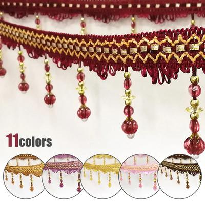 11 Yard Curtain Tassel Lace Crystal Bead Fringe Accessories Round Pendant Trim for Tablecloth Lamp Cover Upholstery/Stage Decor