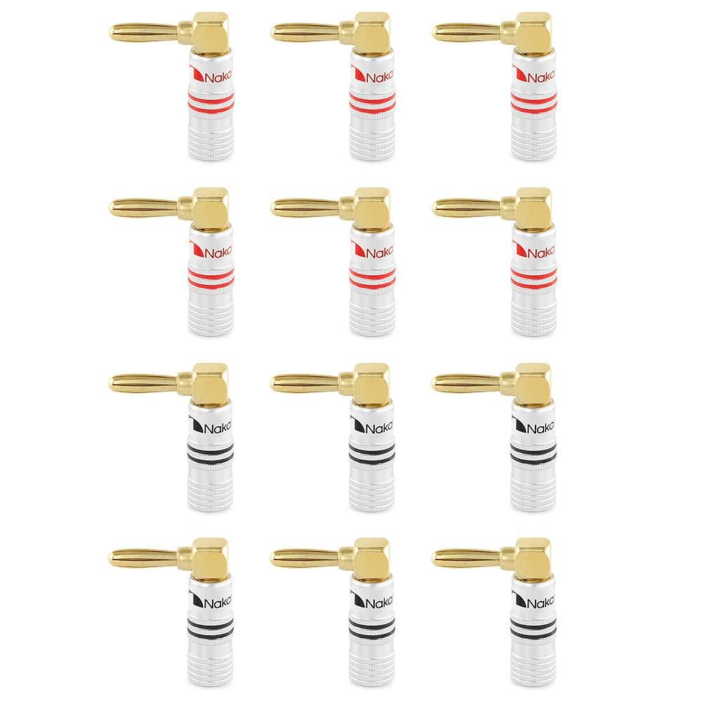 Nakamichi Excel Series 24K Gold Plated Banana Plugs 12 AWG 18 AWG Gauge Size 4mm Speaker Amplifier AV Stereo Home Theater Audio Wire Cable Screw