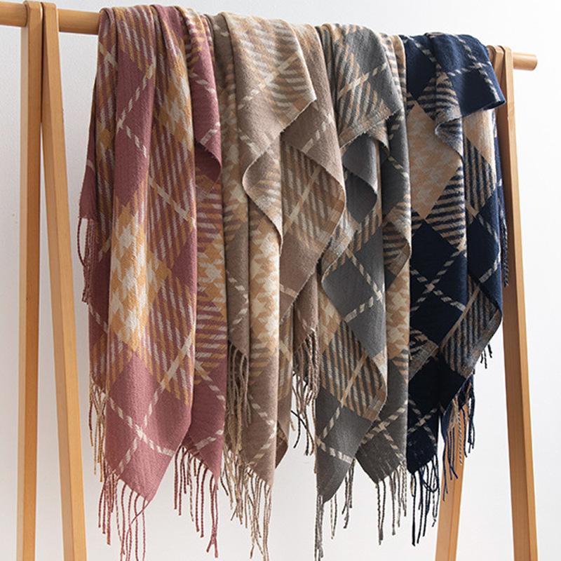 New Korean Imitation Cashmere Scarf High End Versatile Plaid Shawl Couple's Long Winter Warm Scarf