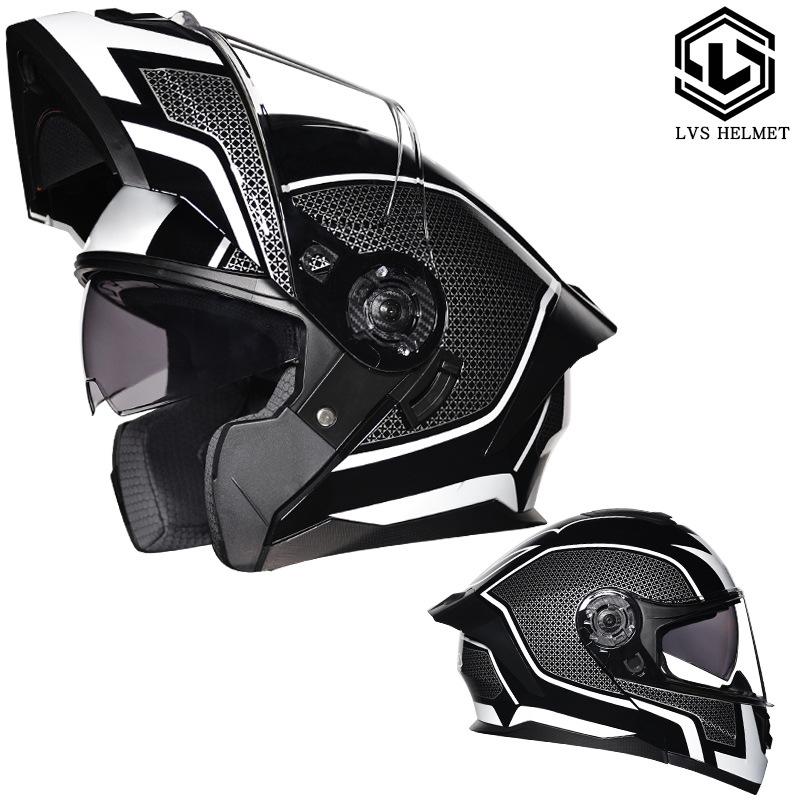 LVS Helmet Men's and Women's Full Covering Double Lens Uncovering Helmet Bluetooth Personality Summer Half Helmet Four Seasons Electric Vehicle Racing