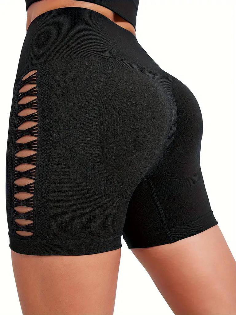 Women's High-Waisted Seamless Butt-Lifting Cutout Yoga Shorts