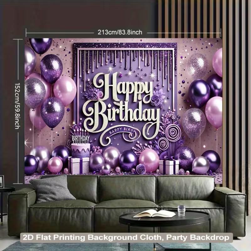 

2D Purple Drip Glitter Happy Birthday Backdrop Banner for Elegant Party Supplies 47.2x31.5inch/120*80cm
