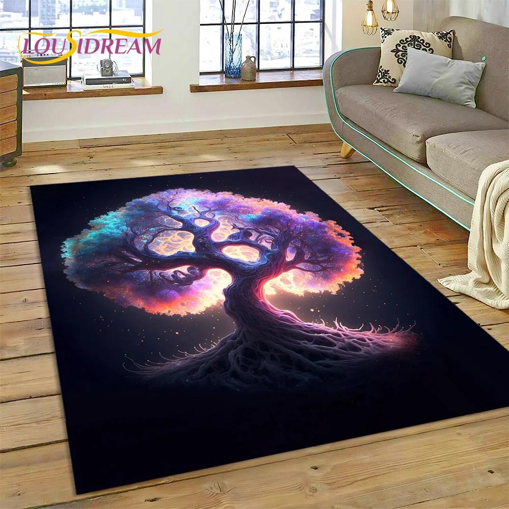 Doğa Yaşam Ağacı İskandinav Mitolojisi Yggdrasil Halı Kilim Ev Oturma Odası Yatak Odası Kanepe Kapı Paspası Dekor, Çocuk Kaymaz Zemin Paspası