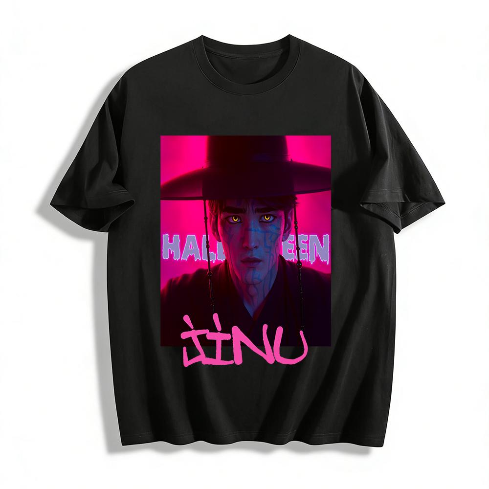

Halloween Dark Curse Pattern Heterochromia Samurai Print Top Trendy Festival Wear T-Shirt Pure cotton T-shirt XXS