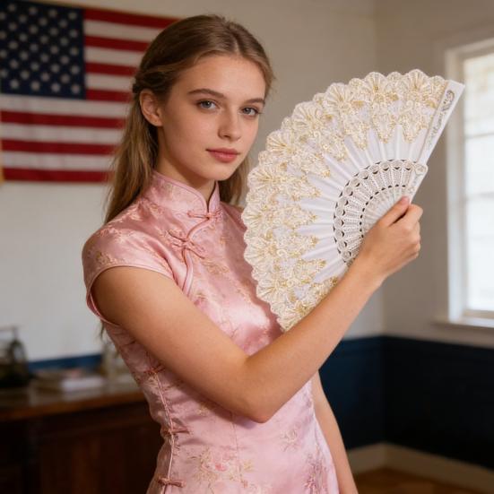 Retro Style Fan Wing Chun Dance Fan 45cm Unfolding Width Fan with Weighted Tassels Stable Rotation Stage Performance Fan