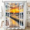 Beach Sunset View Curtain Ocean Waves Golden Sky Bath Decor Coastal Theme Enhanced Serene Atmosphere Open Window Design