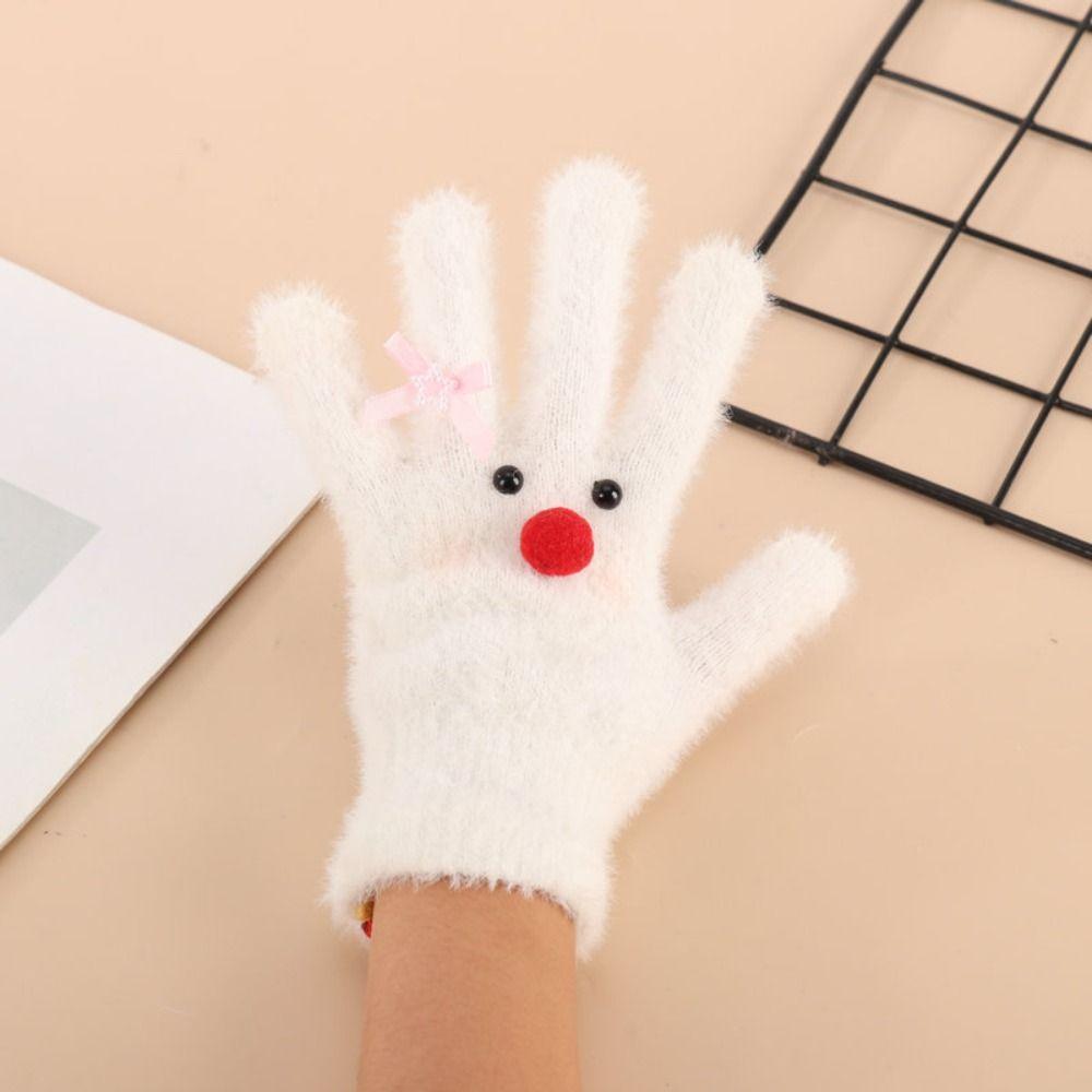 Gants Tricotés à Écran Tactile avec Nœud Papillon Bonhomme de Neige Tricot Laine Tricot Gants Femme Fille