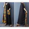 Women's Yellow Flower Spliced Black Long Dress Retro Robe