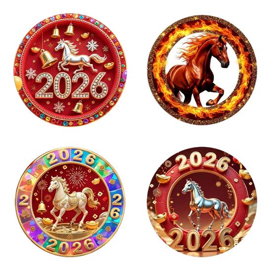1/4Pcs Year of The Horse Refrigerator Magnet 2026 Chinese Zodiac Horse Acrylic Fridge Magnet Home Kitchen New Year Decoration