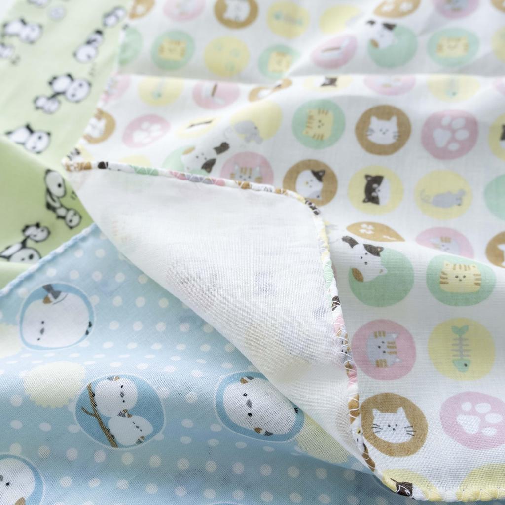 Made in Soft and fluffy gauze hand Cute gauze cotton Tit 3 Japan. towel. towel, 100% (F. Cat, Panda, Long-tailed - pieces)