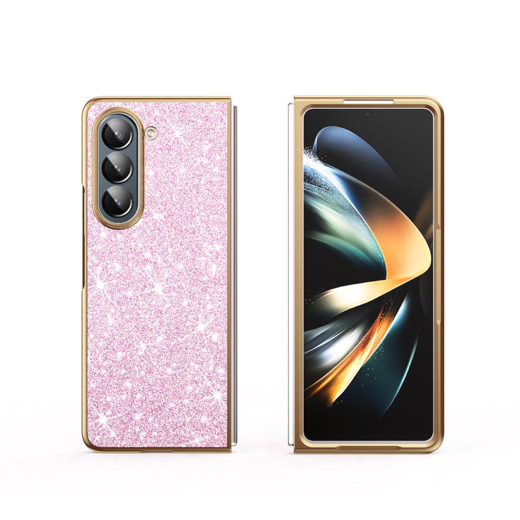 For Samsung Galaxy Z Fold 7 Case Slim Shinny Powder Bling Bling PU Leather Electroplating Phone Case Cover For Z Fold 3 4 5 6