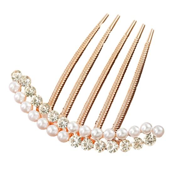 Elegant Faux Pearls Rhinestone Hair Comb Simple Women Bride Golden Simple Decor Hair Stick Wedding Birthday Hair Accessories