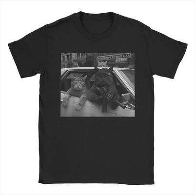 Men Funny Gangster Cats Street T Shirts Cotton Tees Summer Awesome Short Sleeves T Shirt O-Neck Hip Hop Casual Tee Shirt