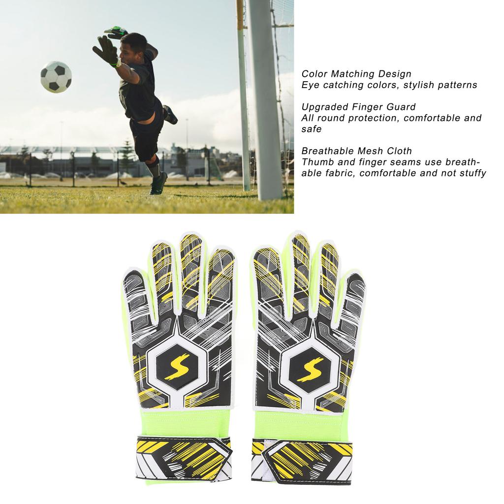 1 Pair Kids Soccer Gloves Latex Collision Resistance Football Goalkeeper Gloves for Grip Finger Guard Yellow Size 7