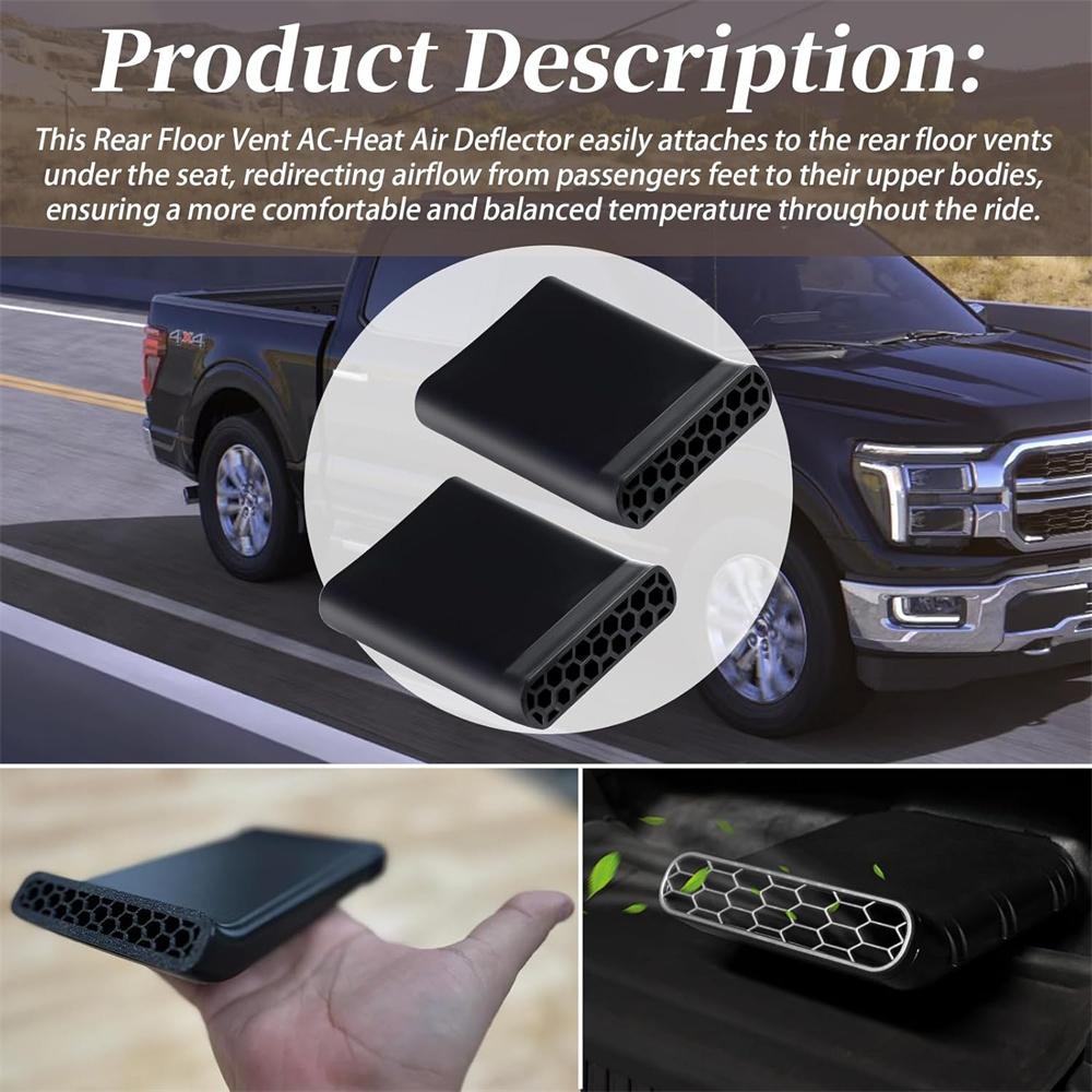 2Pcs Rear Floor Vent Air Deflector For 22-24 Ford F150 F-150 Lightning & Raptor