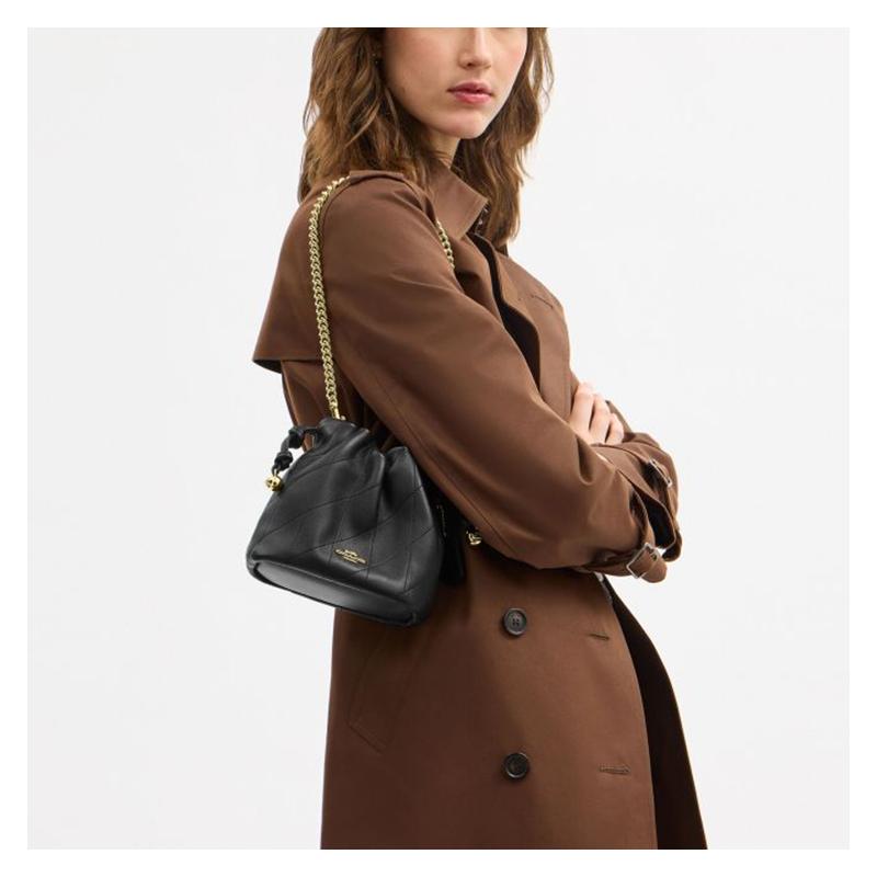 Coach Faye 17 detalles acolchados bolso de hombro de piel de oveja pequeño para mujer negro
