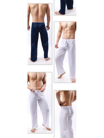 Pánské prodyšné volné pyžamové kalhoty - Hladké, chladivé a ležérní dlouhé domácí oblečení