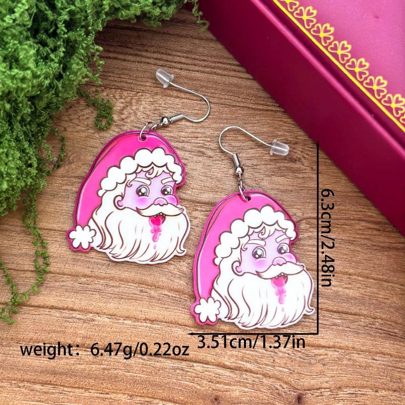 Rosa Weihnachtsmann Cartoon Ohrringe - Süßer Acryl Weihnachts Schmuck für Mädchen