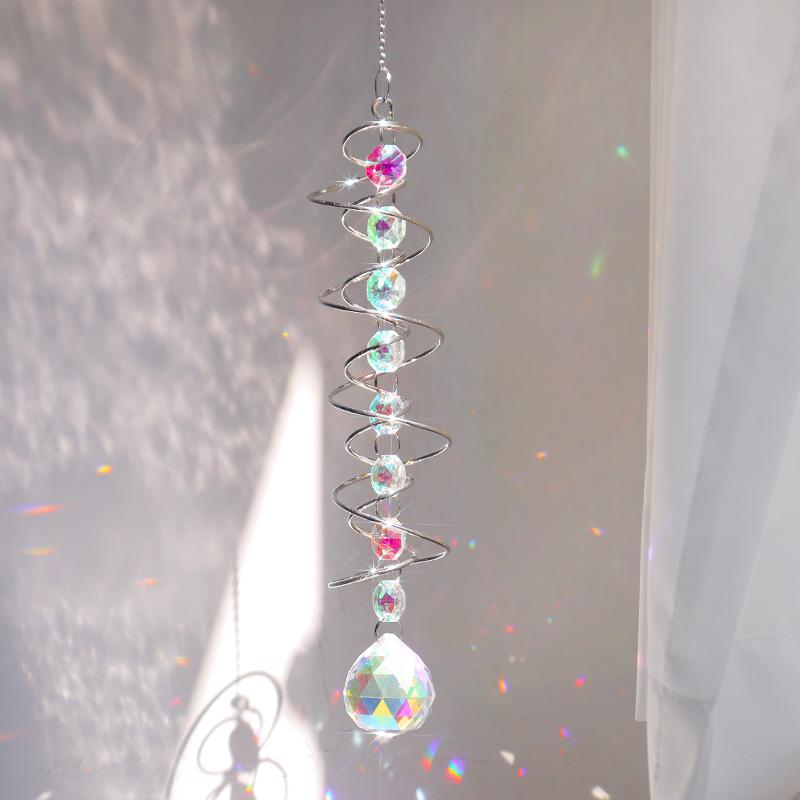 Spiral Wind Spinner Suncatcher Crystal Ball Wind Chimes Rainbow Maker Swivel Hook Garden Decor