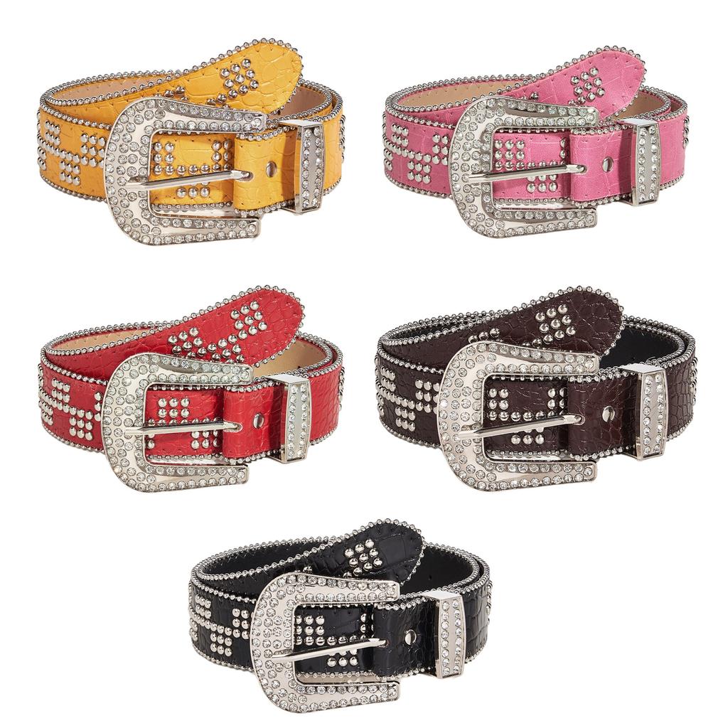 Western Rivet Studded Belt for Women with Beaded Trim Cowgirl Belt for Jeans Pants Girl Belt Decorative Waistband
