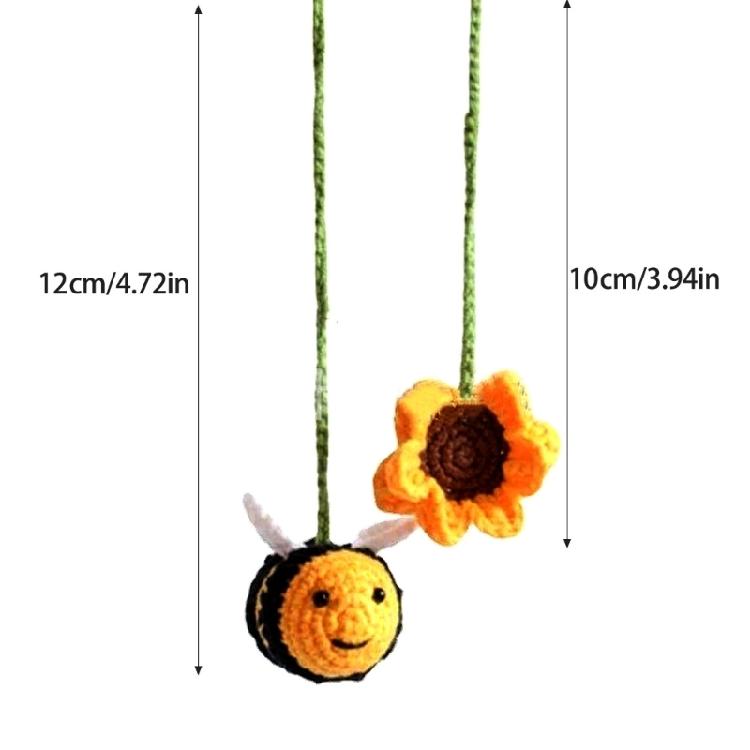 Automotive Charms Knitted Decors Crochet Bees Sunflower Pendant Car Rearview Hanging Ornament Gift for Friend