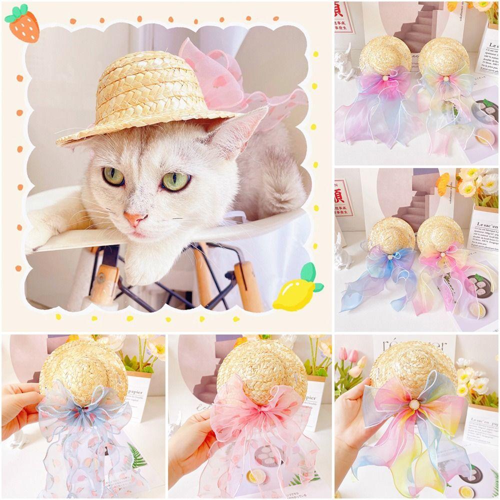 

Модный головной убор для домашних животных, регулируемые аксессуары для кошек, реквизит, шляпа для собаки, шляпа от солнца, лента для домашних животных, соломенная шляпа, кепка для собаки