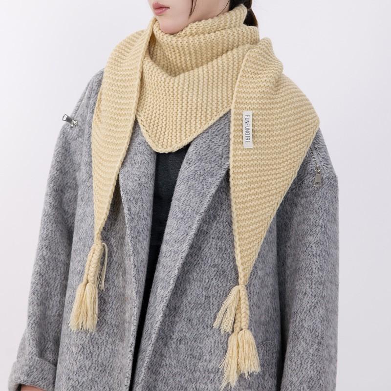 Knitted Wool Blend Scarf - Luxurious Cashmere Feel Triangle Shawl Women Thick Warm Winter Accessory