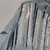 Womens Oversized Distressed Denim Jacket With Sequins Loose Fit Streetwear Long Sleeve Stand Collar