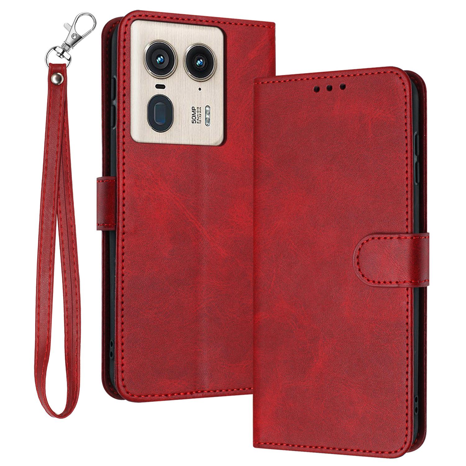 

For Motorola Edge 50 Ultra 5G/Moto X50 Ultra 5G Case Calf Texture Leather Anti-Shock Phone Cover with Wallet Red