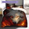 Flammenwolf Muster Bettwäsche Steppdecke Set Bettbezug Kissenbezug Heimdekoration Geschenk (1 Bettbezug + 2 Kissenbezüge, ohne Füllung)