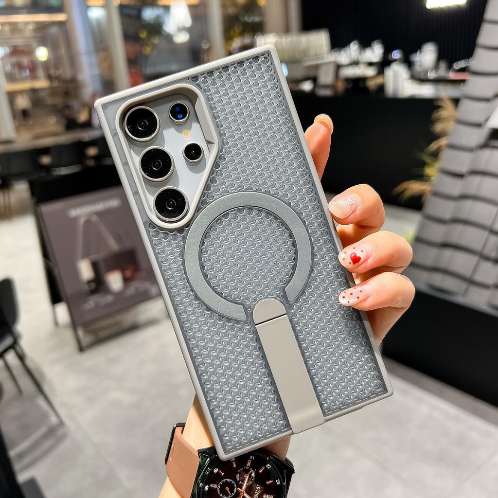 Samsung S25ultra Magnetic Bracket Mobile Phone Case Suitable for S24 Honeycomb Breathable Heat Dissipation Mesh Case A56 Skin Feeling Prevents Falling