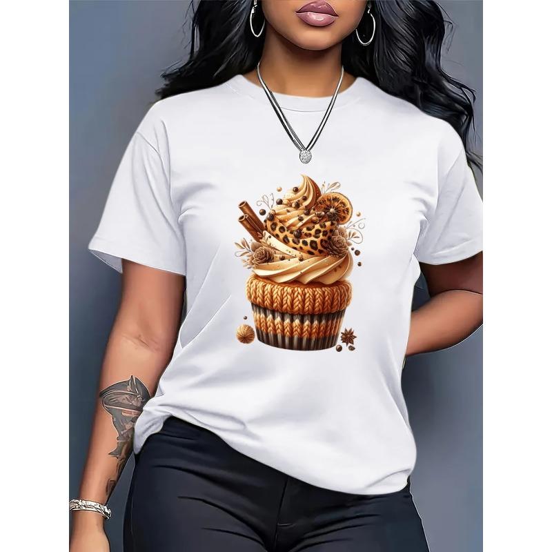 Plus Size - Women'S Oversized T-Shirt - Soft Everyday Casual Streetwear Top with Cupcake Graphic