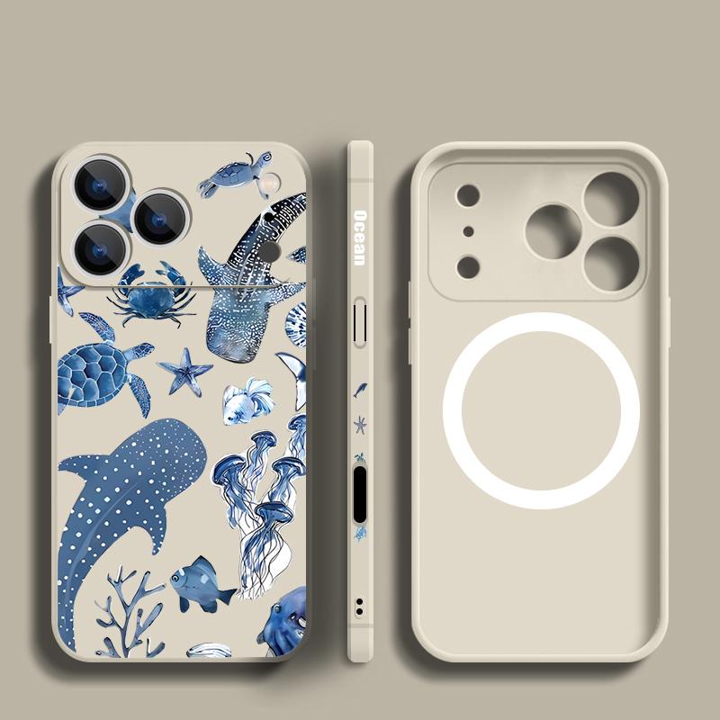 For iPhone 17 Pro Max Case Shark Whale Marine Life Pattern Magnetic For Magsafe Soft Cover For iPhone 16 15 14 13 Pro Max 17E 16E