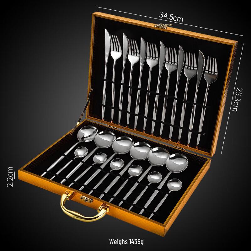 Stainless Steel Western Tableware Set with Wooden Box 24-piece Set with Wooden Box