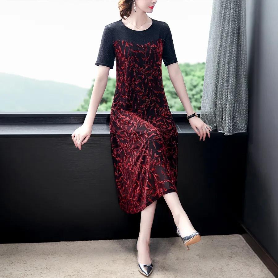 Spring and Summer New Floral Dress Women's Large Size Women's Clothing Loose and Thin Temperament Mother Dress Skirt