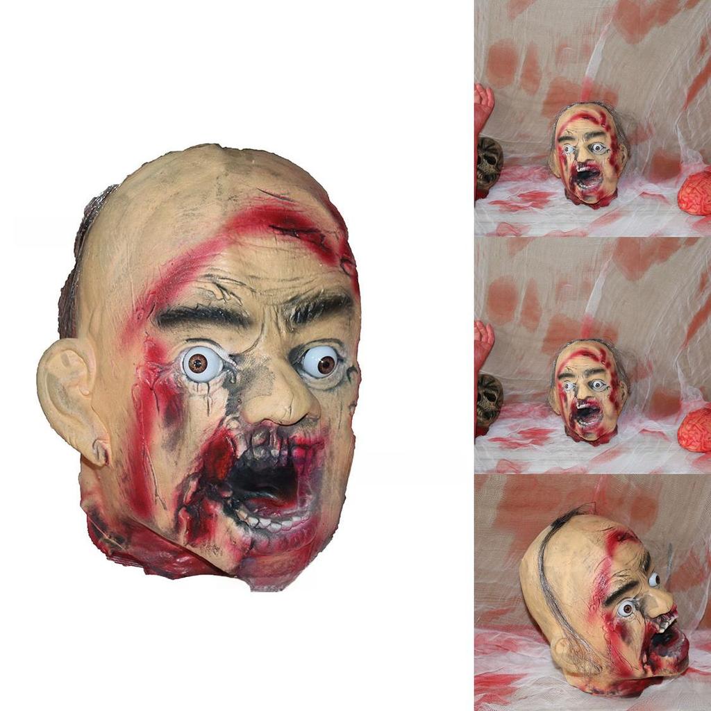 Horror Latex Foam Zombie Dry Corpse Hanging Head For Halloween Escape Room Decor And Costume