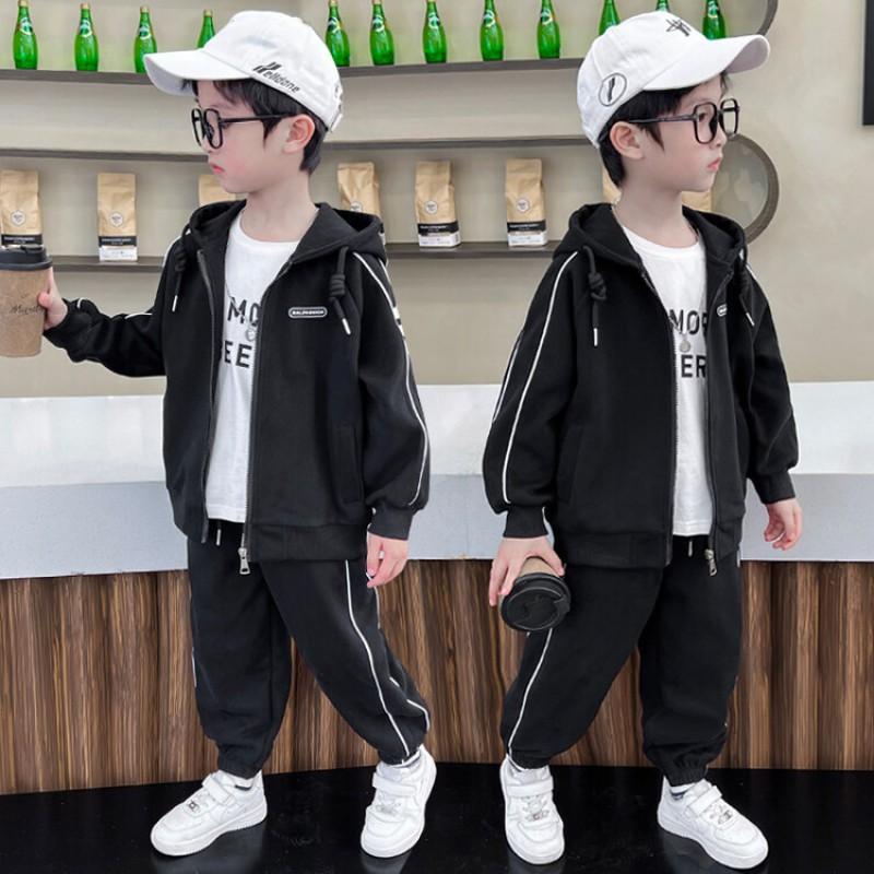 Ensemble de survêtement à capuche zippé en coton pour garçon - Tenue sportive deux pièces pour enfant
