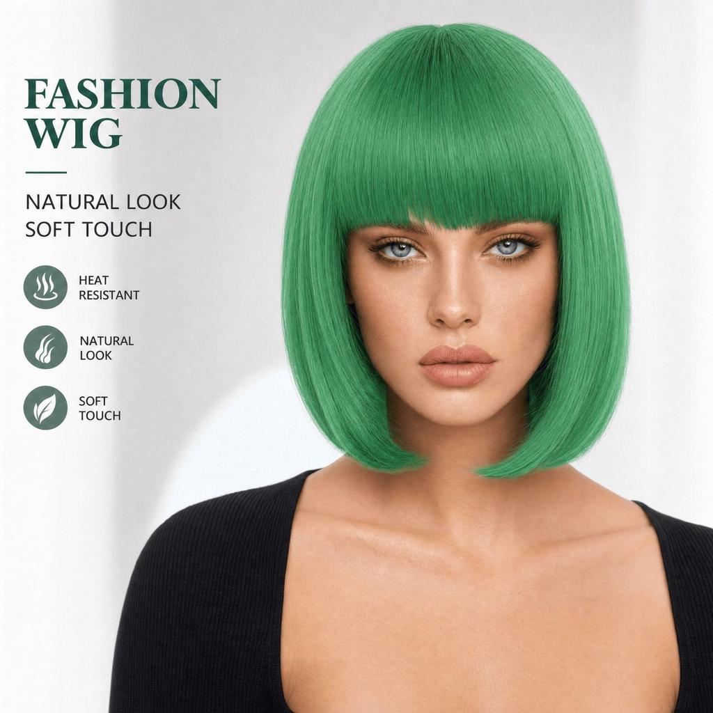 European & American Women's Bob Cut Wigs with Bangs - Short, Colored, Anime-Inspired Headwear for Halloween