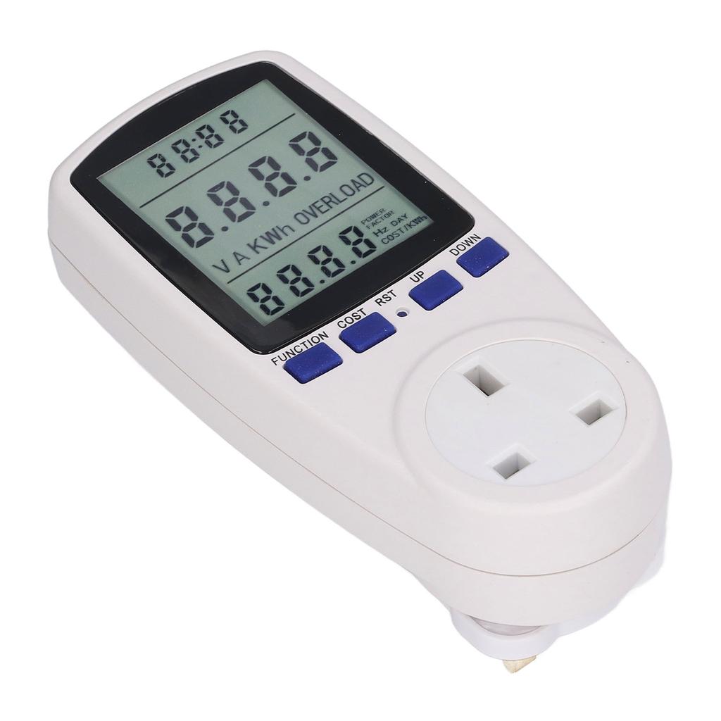 Strømmålerplugg med batteri LCD 7 visningsmoduser Måler for elektrisitetsforbruk Overvåker UK-plugg 230V